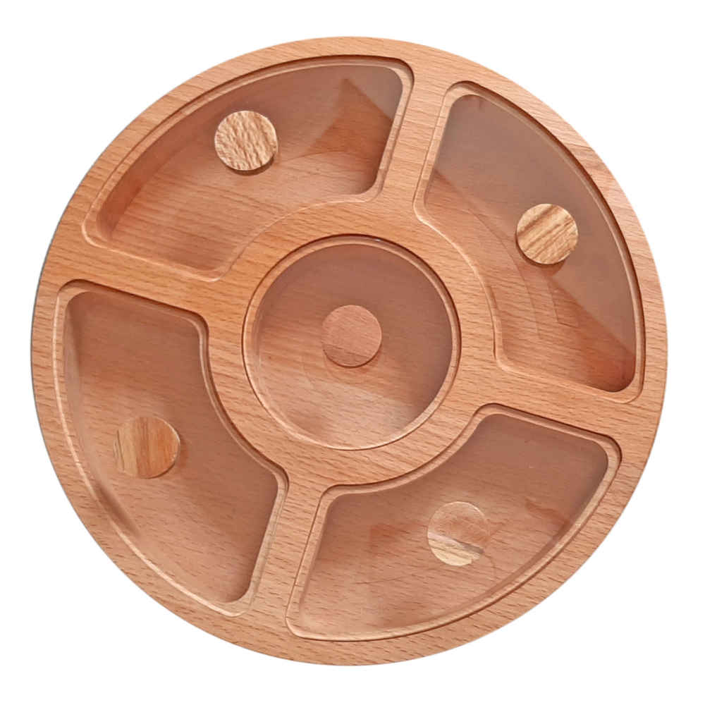 Round Wooden Nuts & Snacks Organizer Box – Handcrafted Serving Tray
