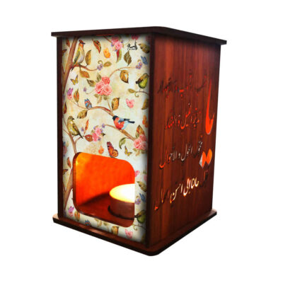 Set of 2 Persian Wooden Tealight Candle Lanterns, Bird and Floral Design, Decorative Traditional Lantern