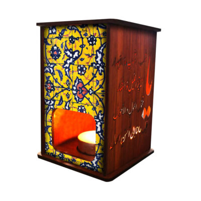Set of 2 Persian Wooden Tealight Candle Lanterns, Persian Calligraphy Tile Design, Traditional Décor