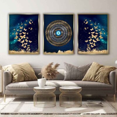 3-Piece Ayat al-Kursi Framed Islamic Wall Art Prints for Home Décor