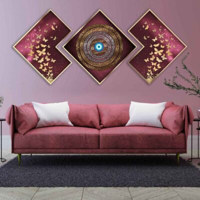 3-Piece Purple Ayat al-Kursi Framed Islamic Wall Art Prints for Home Décor