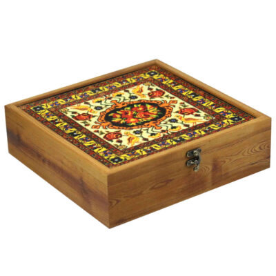 Wooden Tea Box Organizer with Persian Pattern for Snacks & Chocolate - Elena