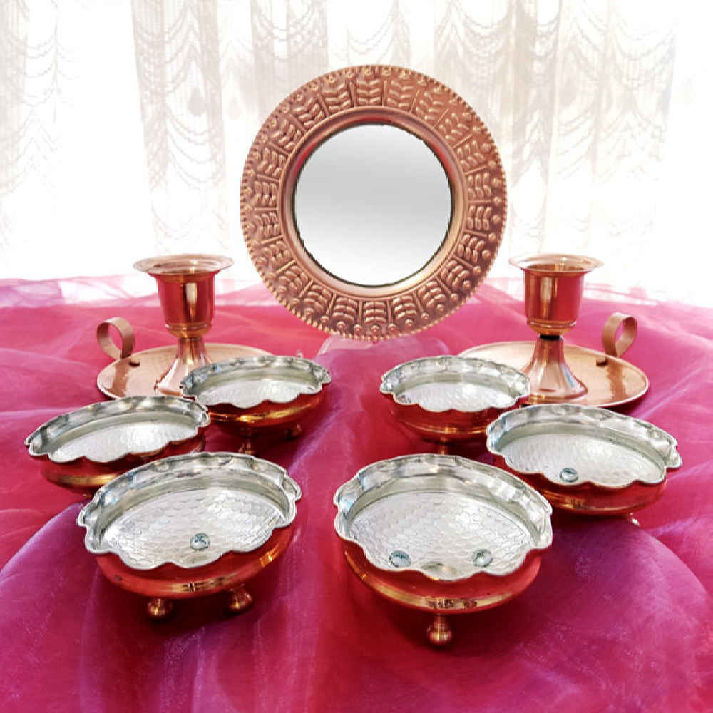 Copper Haftseen Set Dishes with Mirror suitable for Nowruz Vanisha