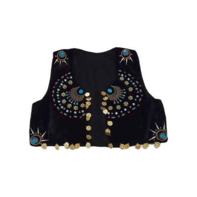 Persian Handwoven Cropped Velvet Vest with Traditional Khorshid Design
