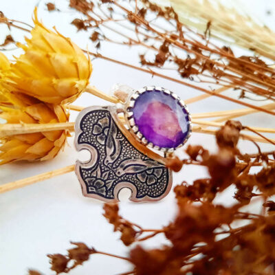 Purple Amethyst Silver Gemstone Ring for Women – Traditional Persian Design