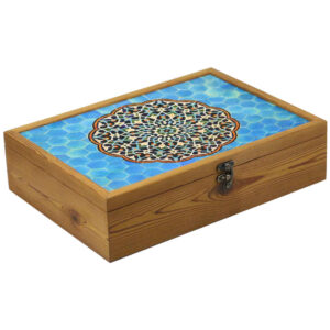 Tile Motif Wooden Tea Organizer – Elegant Box with Compartments