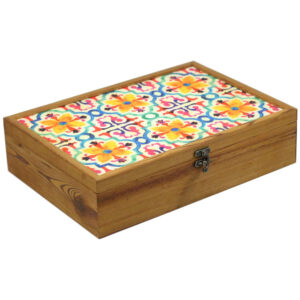 Floral Design Wooden Tea Chest – Persian Pattern with Organized Compartments