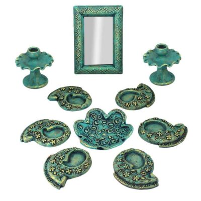 Pottery Haftseen Set Dishes with Mirror suitable for Nowruz Paisley