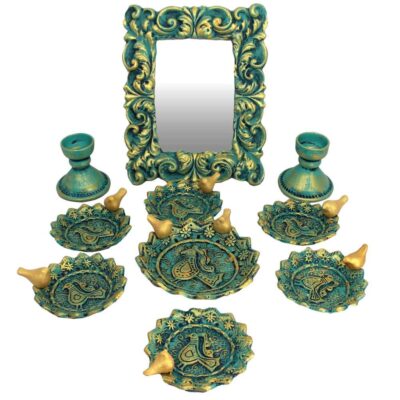 Pottery Haftseen Set Dishes with Mirror suitable for Nowruz Parandeh