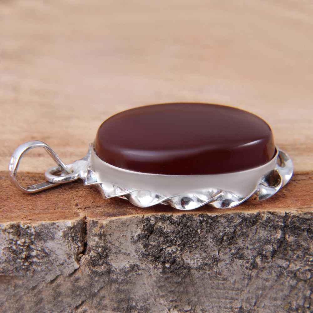 Persian Silver Pendant Classic Style with Agate Gemstone Taraneh
