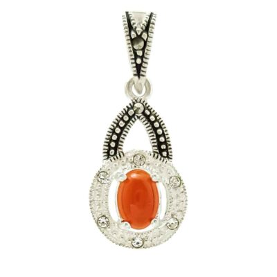 Persian Silver Pendant Necklace with Agate - Zahra Traditional Medallion