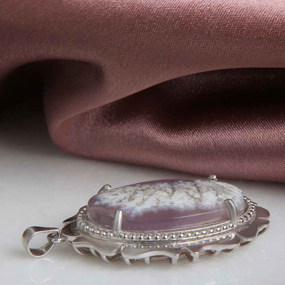 Persian Silver Pendant Classic Style with Dendritic Gemstone Minu