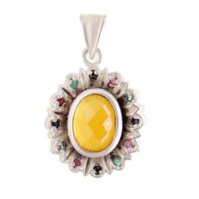 Persian Silver Pendant Necklace with Agate - Sam Traditional Medallion