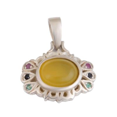 Persian Silver Pendant Necklace with Agate – Sea Traditional Medallion