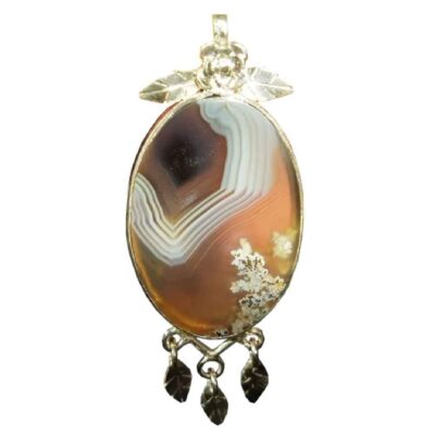 Persian Silver Pendant Necklace with Sulemani Agate - Farinaz Traditional Medallion
