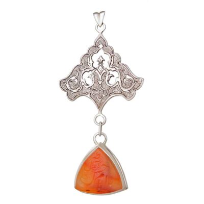 Persian Engraved Silver Pendant Necklace with Yemeni Aqeeq - Hassan
