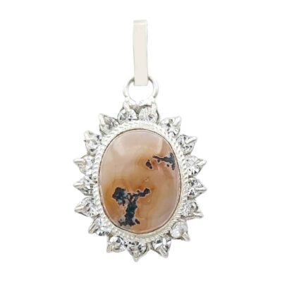 Persian Silver Pendant Necklace with Yemeni Aqeeq - Panah Traditional Medallion