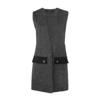 Women's Long Houndstooth Vest with V Neck and Button Front Elegant Style