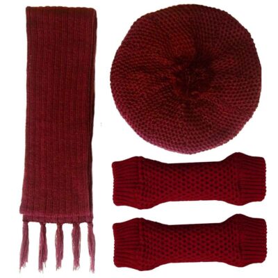 Women's Knitted Hat and Scarf Set in Cotton for Winter Fashion, Rose Model