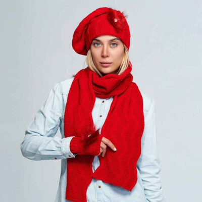 Women's Knitted Hat and Scarf Set in Cotton for Winter Fashion, Sam Model