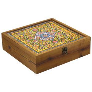 Handcrafted Wooden Tea Organizer – Nava Chest with Persian Pattern