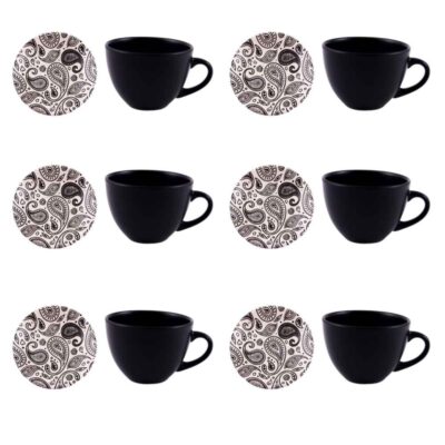 Persian Teacup Set with Saucer - Paisley Ceramic Design (12pcs)