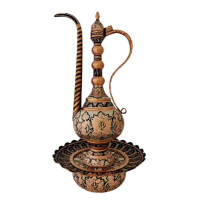 Decorative Persian Copper Aftabeh with Basin Bowl