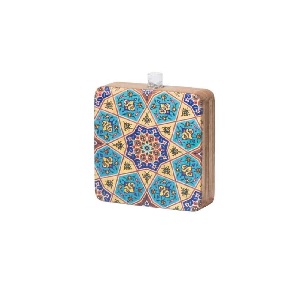 Decorative Wooden Terrarium Vase with a Persian-Inspired Pattern, Featuring the Sonati Model in a Square Silhouette
