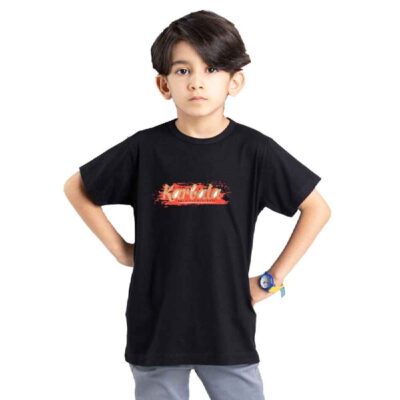 Black Islamic Short Sleeve T-Shirt for Kids with Karbala Calligraphy