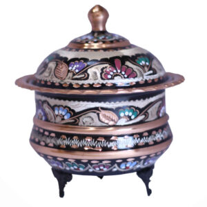 Handcrafted Persian Copper Sugar Bowl with Lid – Minakari Enameled Mehran