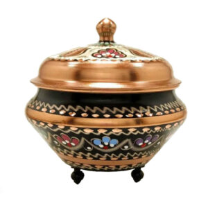 Handcrafted Persian Copper Sugar Bowl with Lid – Minakari Enameled Royan