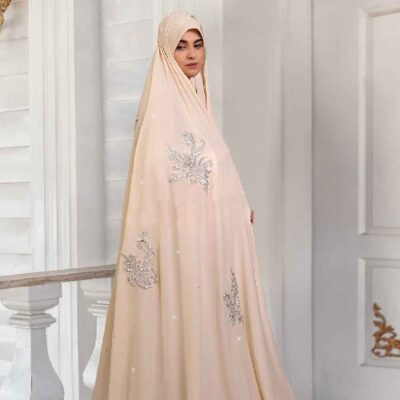 Iranian Bridal Chador Zhaleh Model for Traditional Wedding Ceremonies
