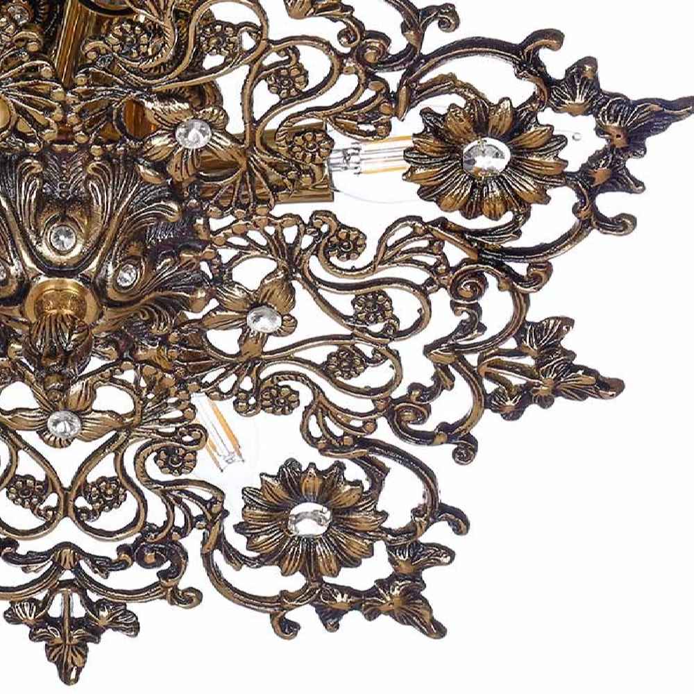 Brass Semi-flush Chandelier Florentine and Vintage Style Roshan