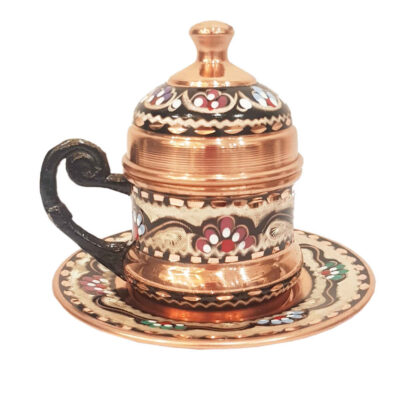 Persian Espresso Cup with Saucer - Minakari Enameled Copper Demitasse Style