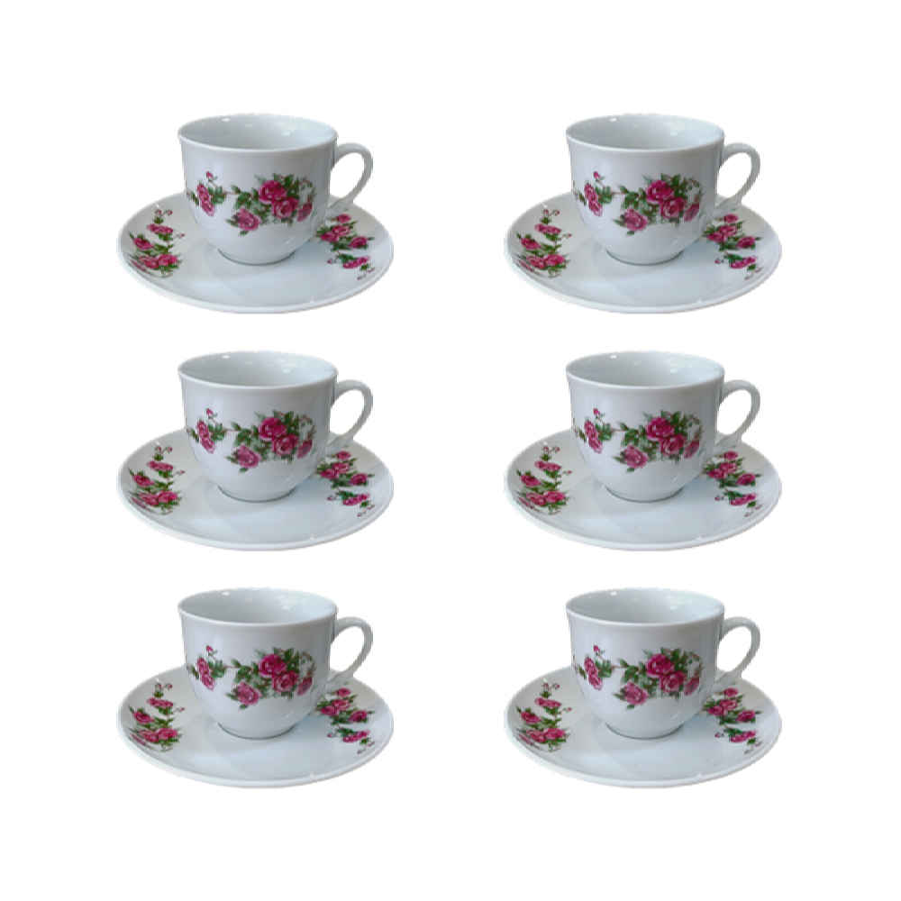 Persian Teacup Set with Saucer – Gol Sorkhi Porcelain Design (12pcs)
