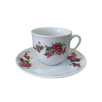 Persian Teacup Set with Saucer - Gol Sorkhi Porcelain Design (12pcs)