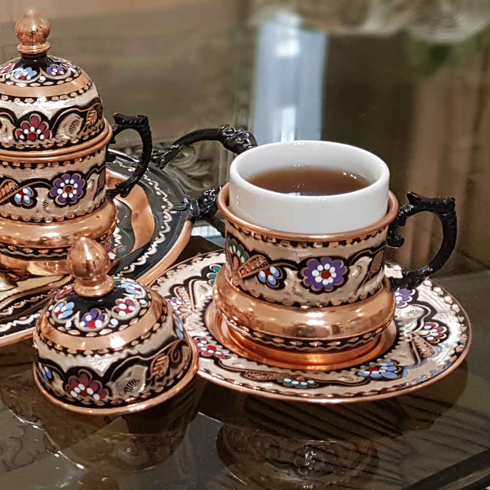 Persian Espresso Cup with Saucer – Minakari Enameled Copper Demitasse Style