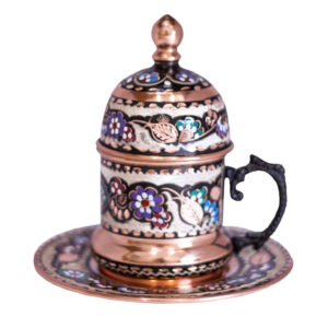 Persian Espresso Cup with Saucer – Minakari Enameled Copper Demitasse Style
