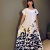 Women's Fashion Short Sleeves Dress with Bird & Calligraphy Design Model Harf ha