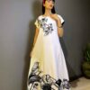 Women's Fashion Short Sleeves Dress with Bird & Flower Design Model Hesse Gharib
