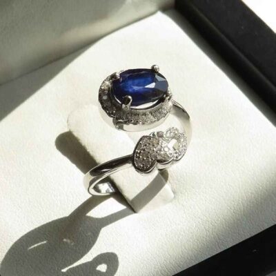 Blue Ruby Silver Gemstone Engagement Ring for Women – Bliss Kabood Model, Bohemian Design