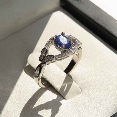Blue Ruby Silver Gemstone Engagement Ring for Women – Bliss Kamand Model, Bohemian Design