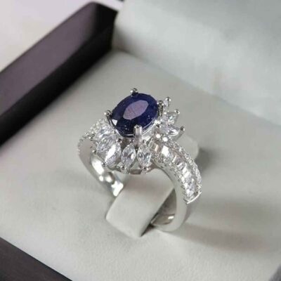 Blue Ruby Silver Gemstone Engagement Ring for Women – Bliss Luxe Model, Bohemian Design