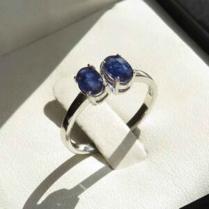 Blue Ruby Engagement Silver Ring Bliss for Women Twins