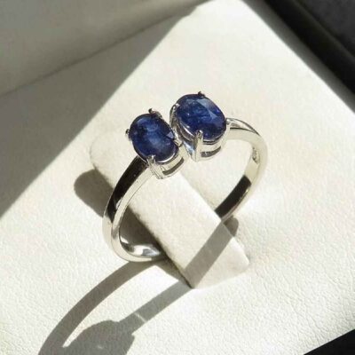 Blue Ruby Silver Gemstone Engagement Ring for Women – Bliss Twins Model, Bohemian Design