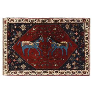 Hand-Knotted Persian Abadeh Horse Rug (Tribal Pictorial Animal Motifs) – Red Wool