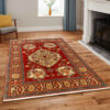 Hand-Knotted Persian Ardabil Gol Abrisham Rug (Tribal Floral Medallion) - Red Wool