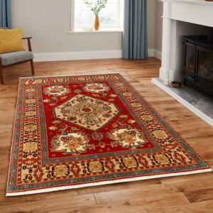 Hand-Knotted Persian Ardabil Gol Abrisham Rug (Tribal Floral Medallion) – Red Wool