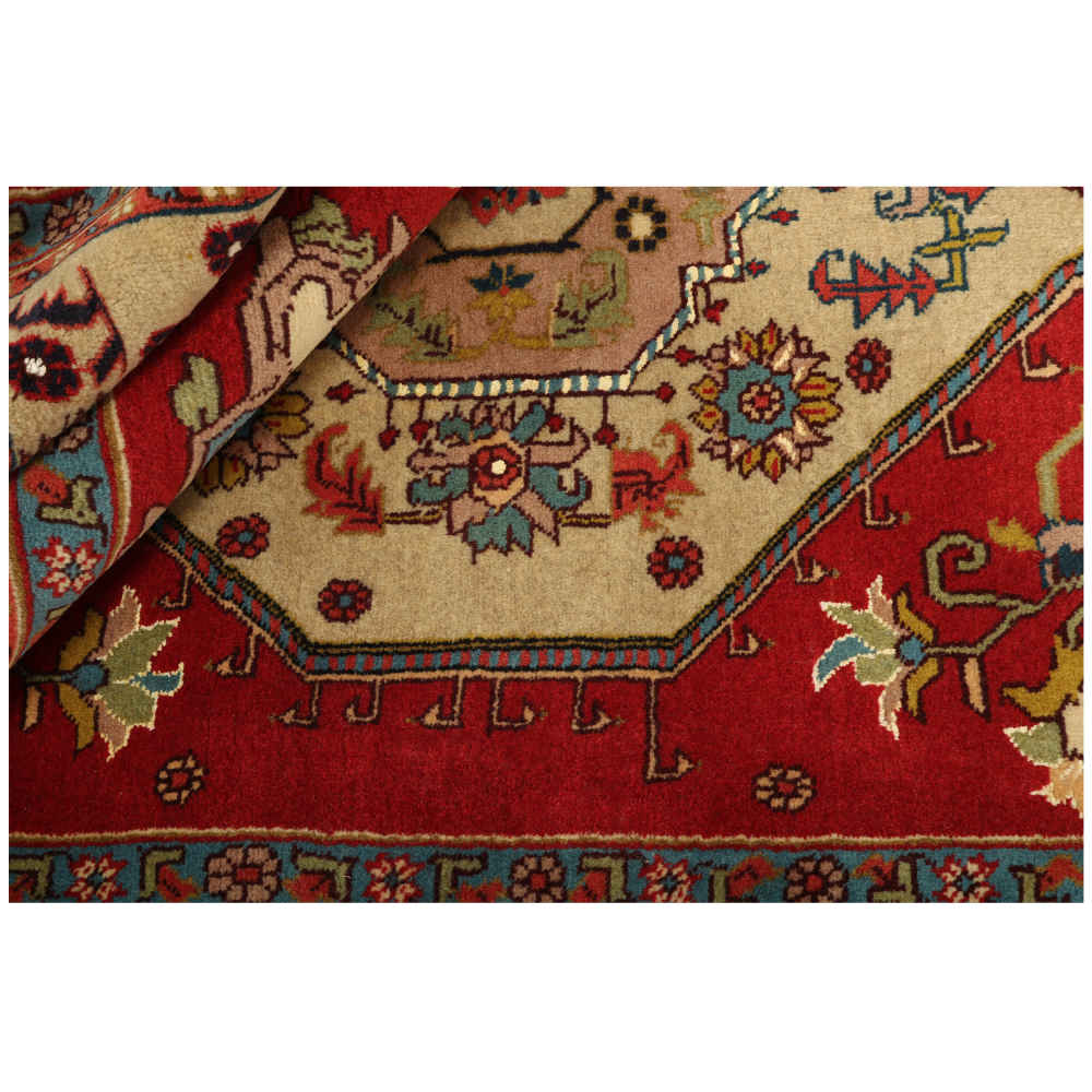 Hand-Knotted Persian Ardabil Gol Abrisham Rug (Tribal Floral Medallion) – Red Wool