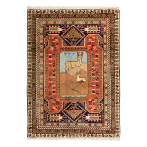 Hand-Knotted Persian Ardabil Poshti Rug (Tribal Pictorial Art Scene) – Brown Wool
